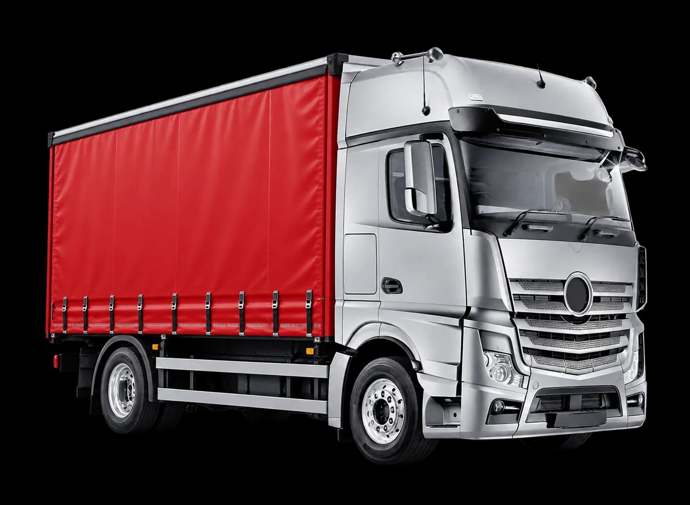 Ilustracja Mercedes-Benz Actros jako solówki z własną zabudową kurtynową