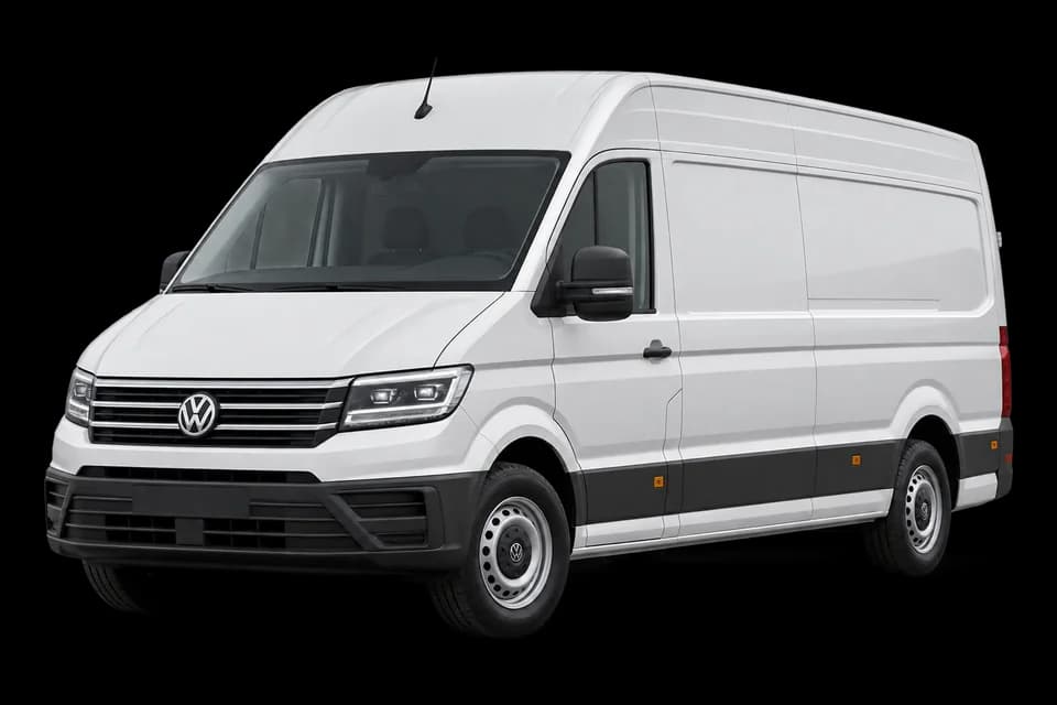 Ilustracja białego Volkswagena Craftera w konfiguracji furgonu